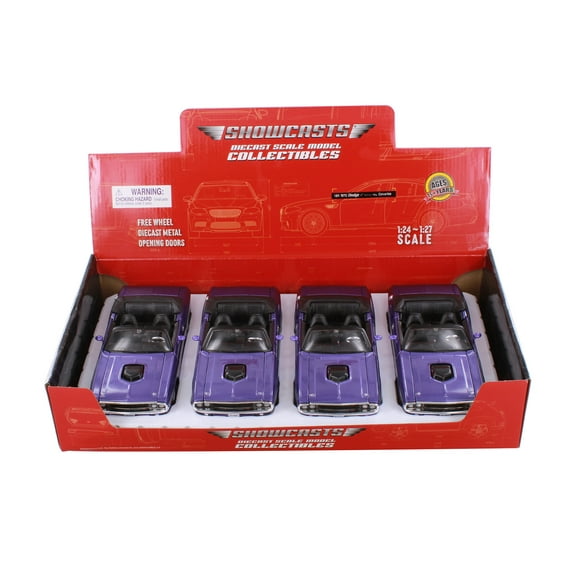 Box of 4 1970 Dodge Challenger R/T Convertible, Purple, Showcasts 37264 - 1/24 Scale Model Cars