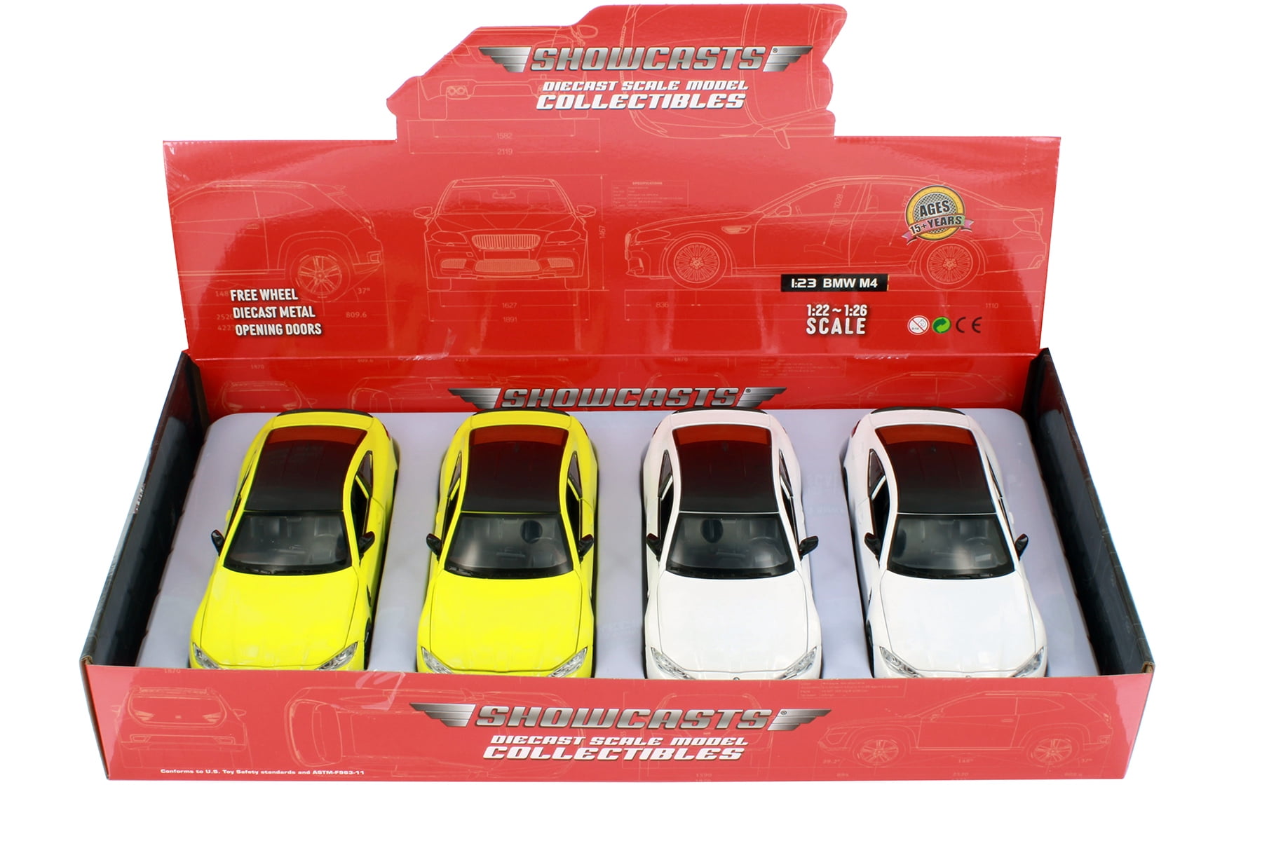 Box of 4 BMW M4 Compact Car, Assortment - Showcasts 68280D - 1/24 Scale Diecast Model Cars
