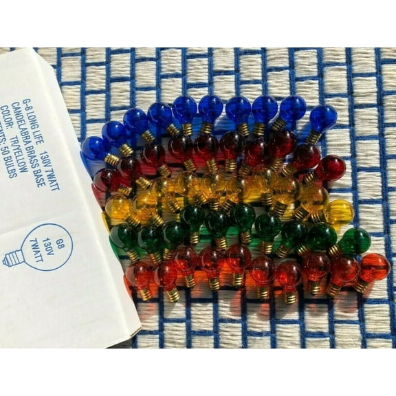 Box of 50 NEW C7 base 7w round G8 globe E12 CHRISTMAS LIGHT bulb multicolor mix