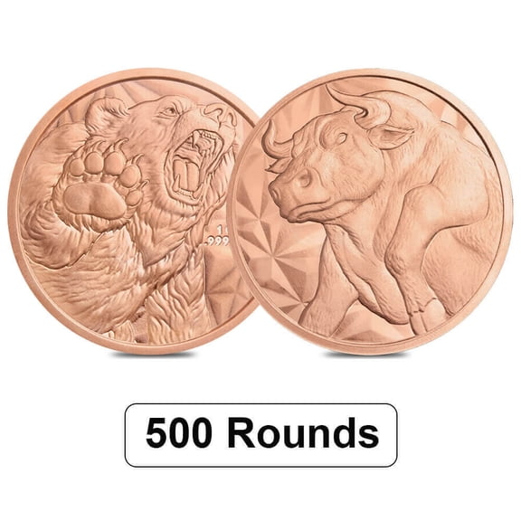 Box of 500 - 1 oz Bull & Bear Copper Round .999 Fine
