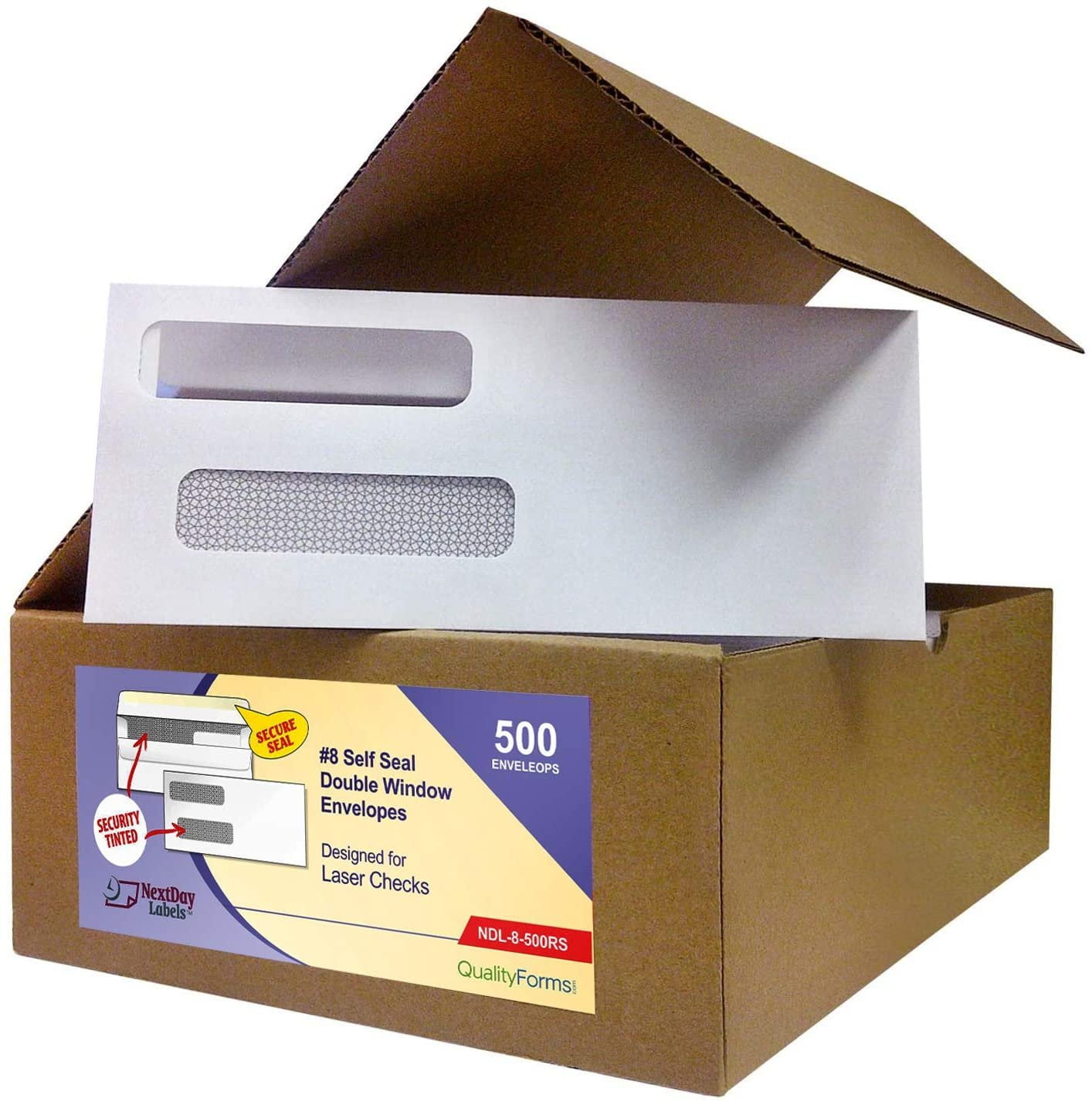Box of 500 ReadySeal Double Window Security Tinted Check Envelopes