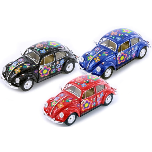 Box of 6 1967 Volkswagen Classic Beetle Hart Top w/Decals Asstd - Kinsmart 7002DF - 1/24 Scale Cars