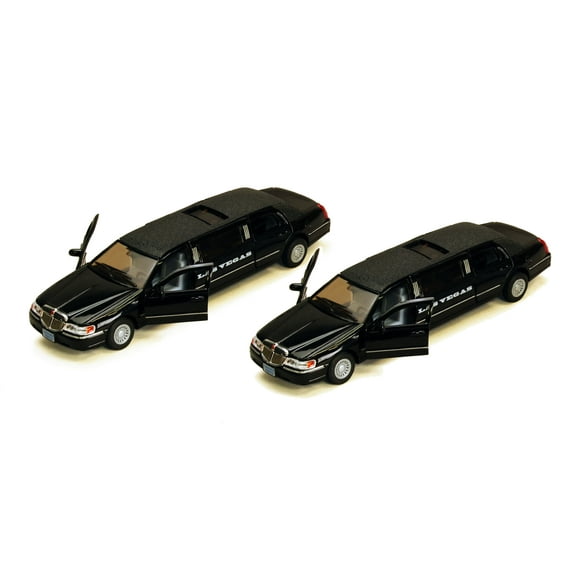 Box of 6 Las Vegas 1999 Lincoln Town Car Stretch Limousine, Black, 7001KLV, 1/38 Scale Diecast Cars