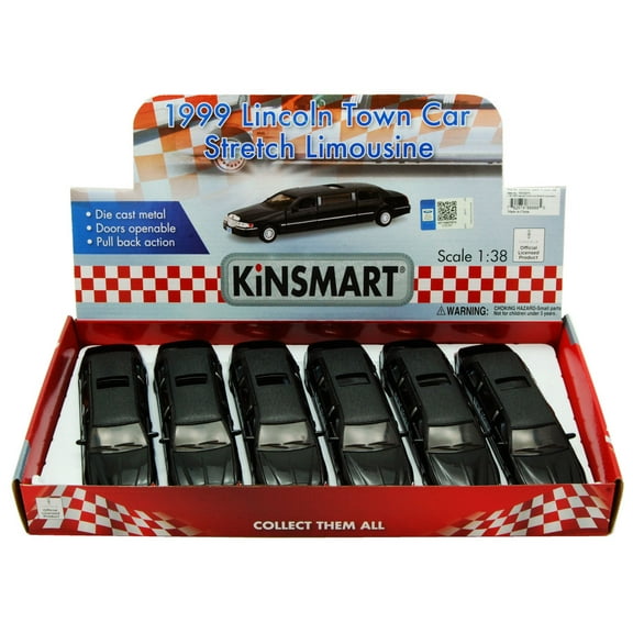 Box of 6 NY 1999 Lincoln Town Car Stretch Limousine, Black, 7001KNY - 1/38 Scale Diecast Model Cars