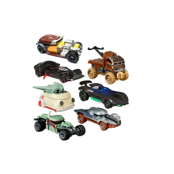 Box of 8 Star Wars Blockbuster Character Car Assortment - Mattel Hot Wheels HHB74956H - 3" Scale Diecast Model Cars