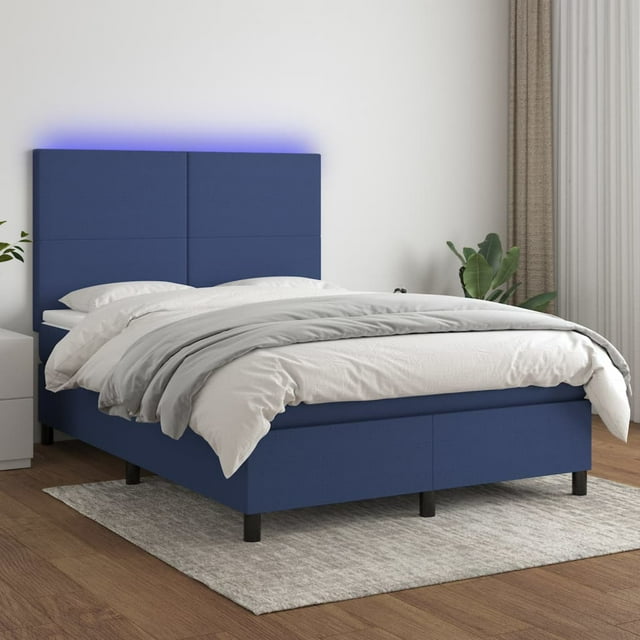 Box spring bed with mattress & LED blue 140x190 cm fabric