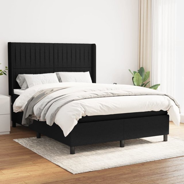 Box spring bed with mattress black 140x190 cm fabric