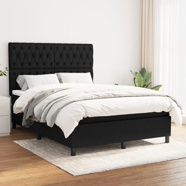 Box spring bed with mattress black 140x190 cm fabric