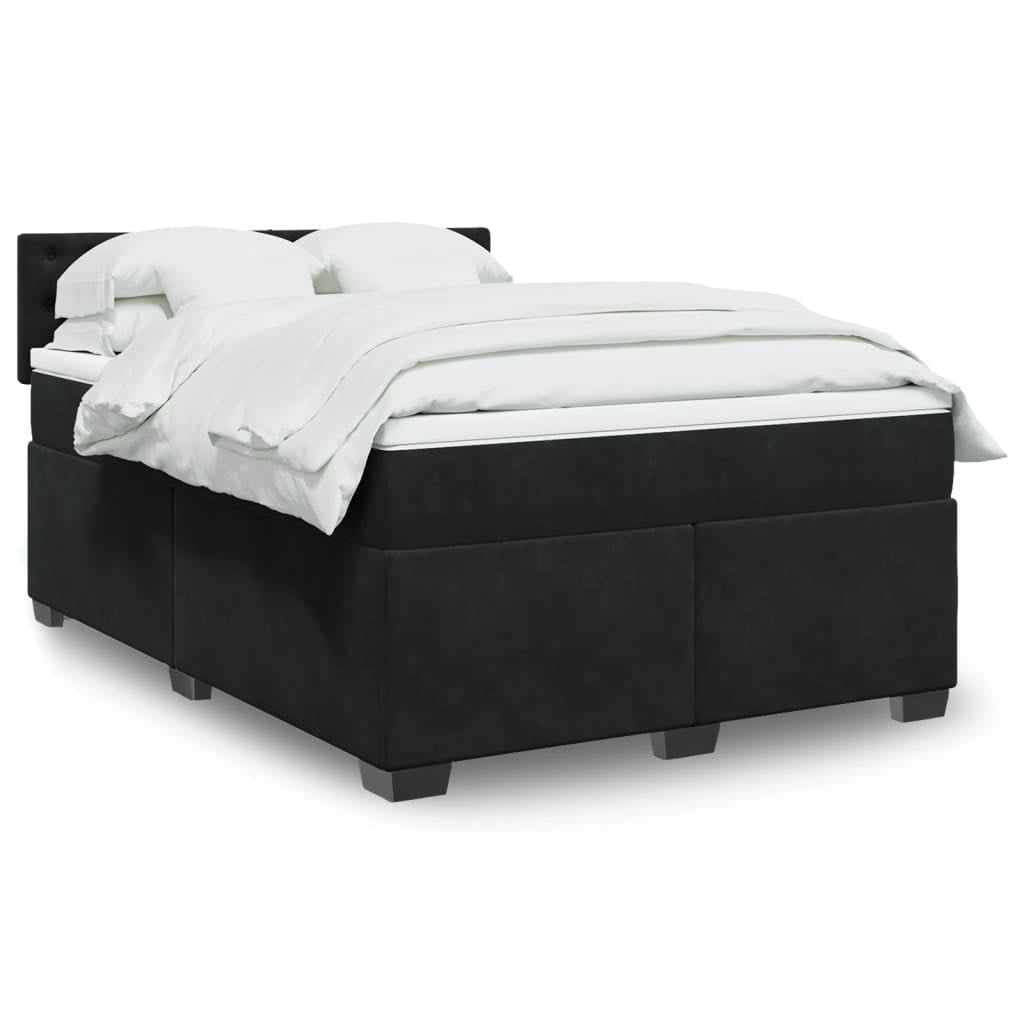 Box spring bed with mattress black 140x190 cm velvet