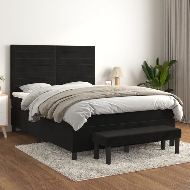 Box spring bed with mattress black 140x190 cm velvet