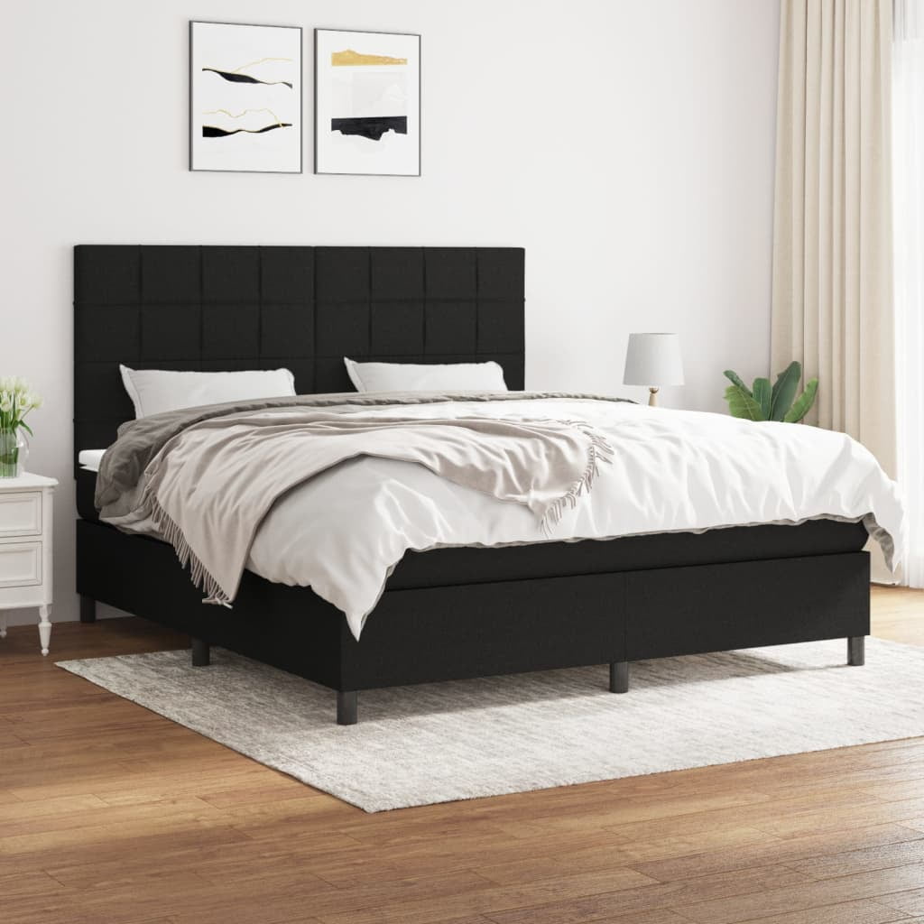 Box spring bed with mattress black 180x200 cm fabric