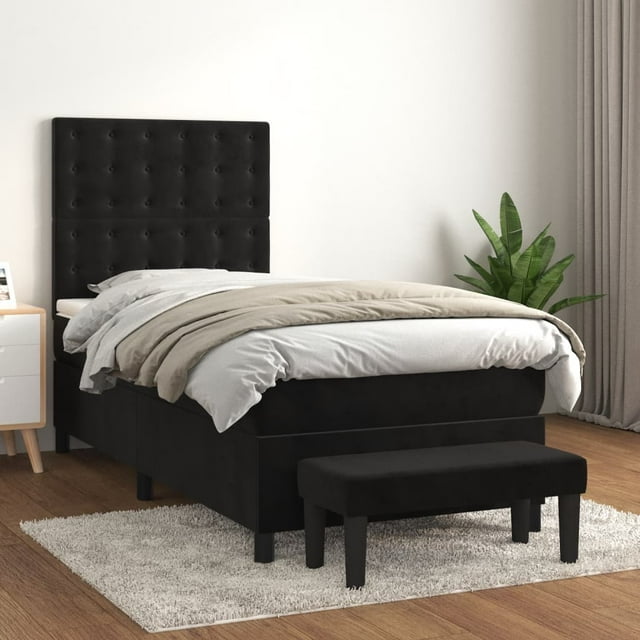 Box spring bed with mattress black 90x200 cm velvet