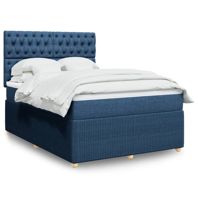 Box spring bed with mattress blue 140x190 cm fabric