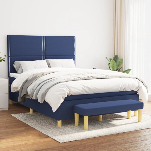 Box spring bed with mattress blue 140x190 cm fabric