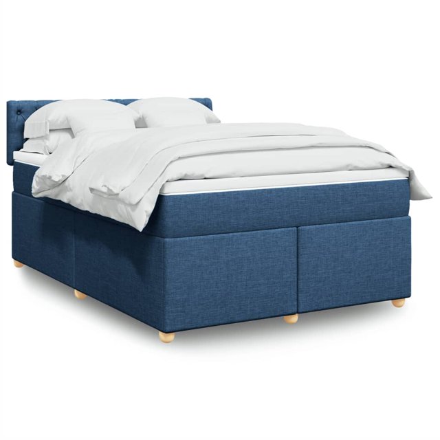 Box spring bed with mattress blue 140x190 cm fabric