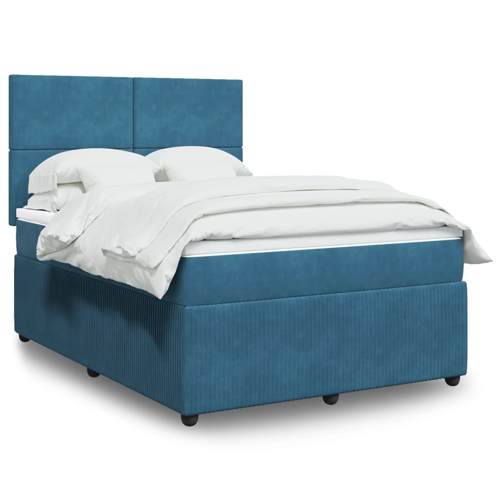 Box spring bed with mattress blue 140x190 cm velvet