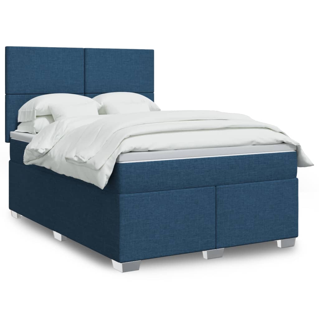 Box spring bed with mattress blue 140x200 cm fabric
