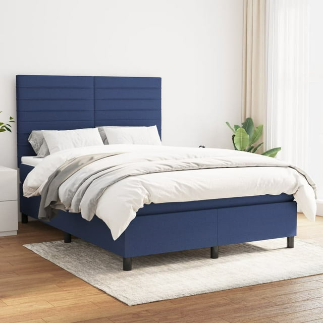 Box spring bed with mattress blue 140x200 cm fabric