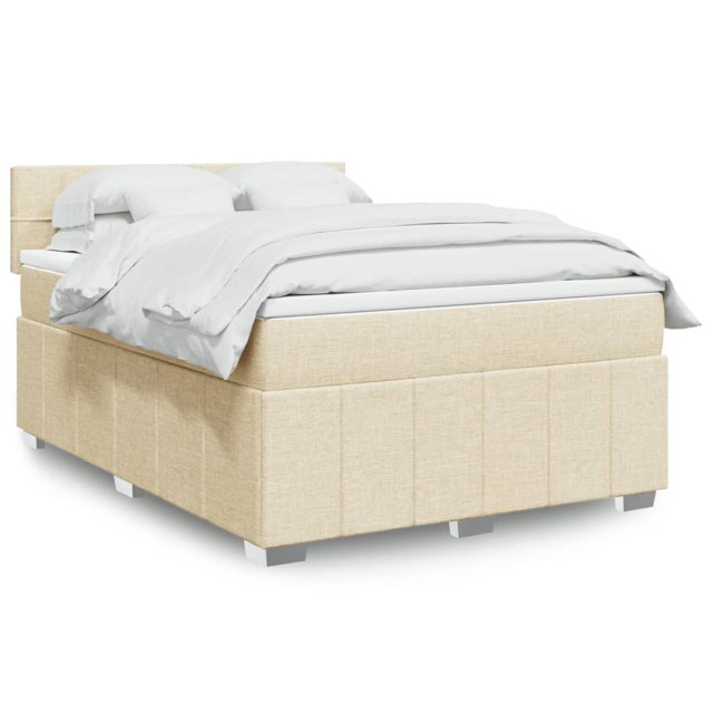 Box spring bed with mattress cream 140x190 cm fabric