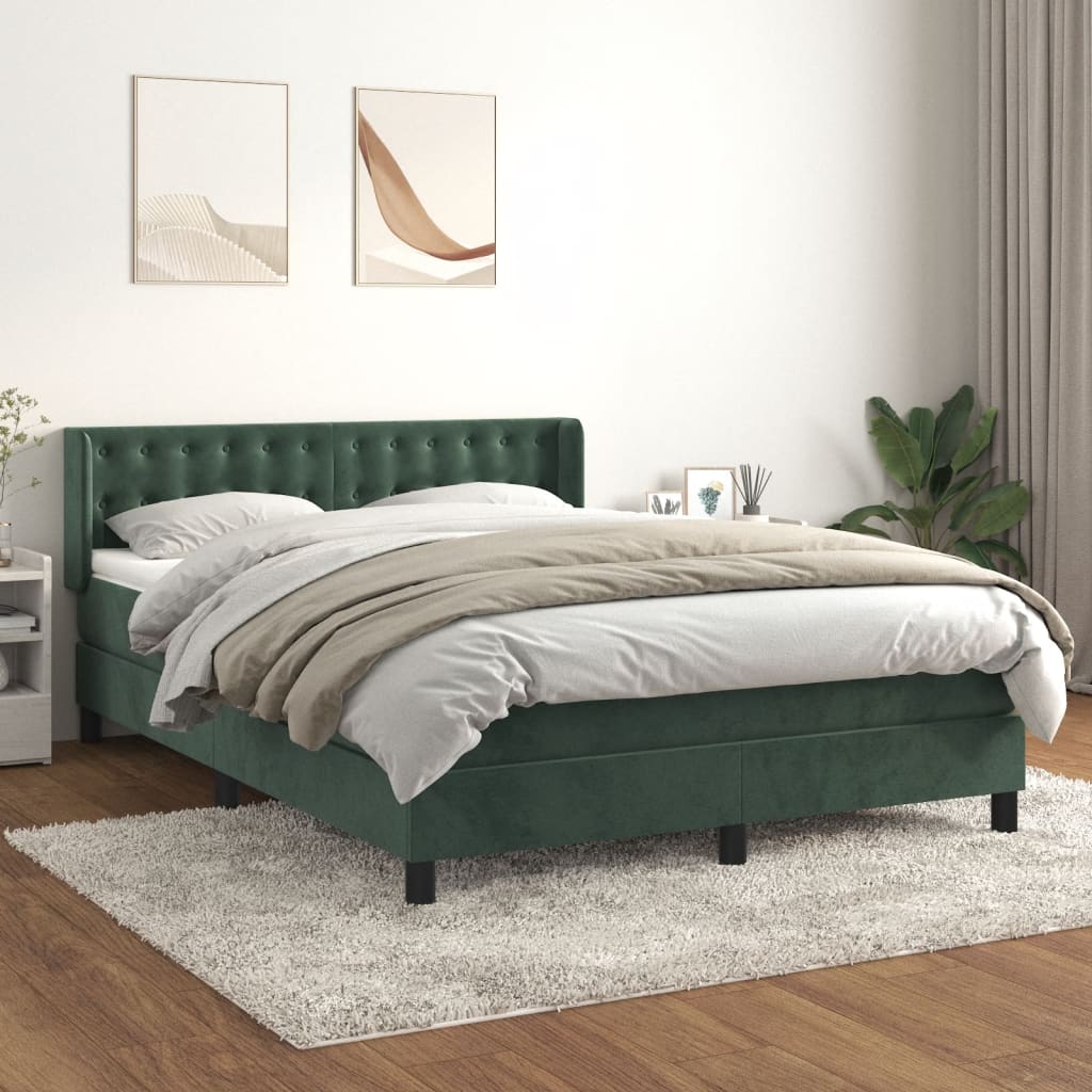 Box spring bed with mattress dark green 140x190 cm velvet
