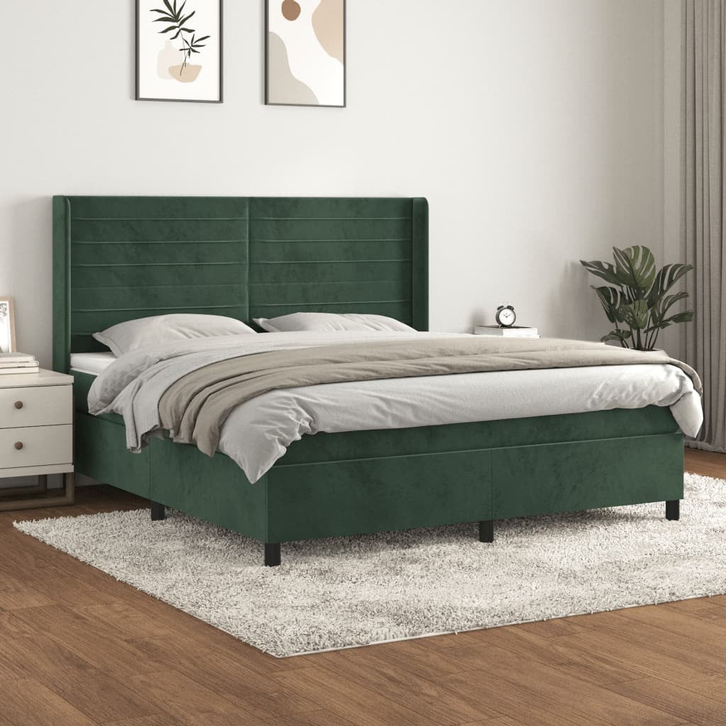 Box spring bed with mattress dark green 180x200 cm velvet