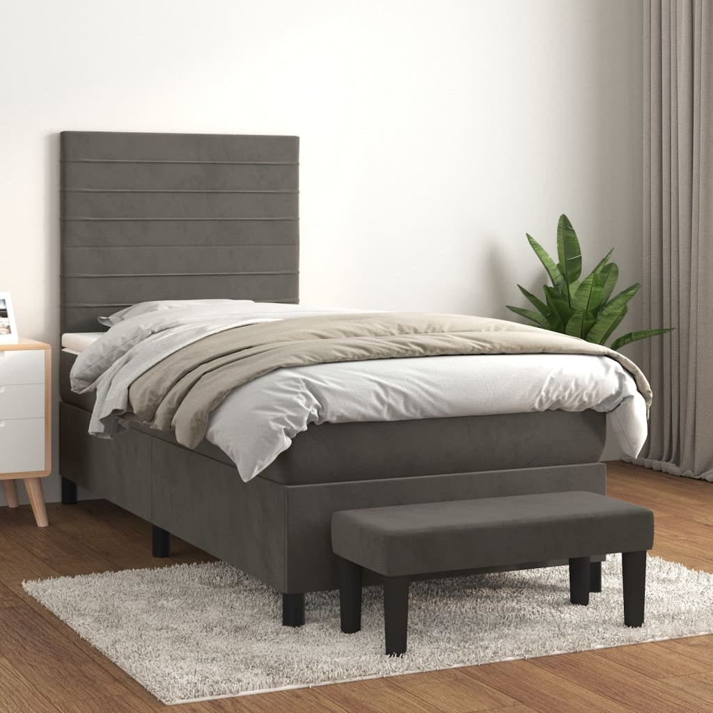 Box spring bed with mattress dark grey 100x200 cm velvet - Walmart.com