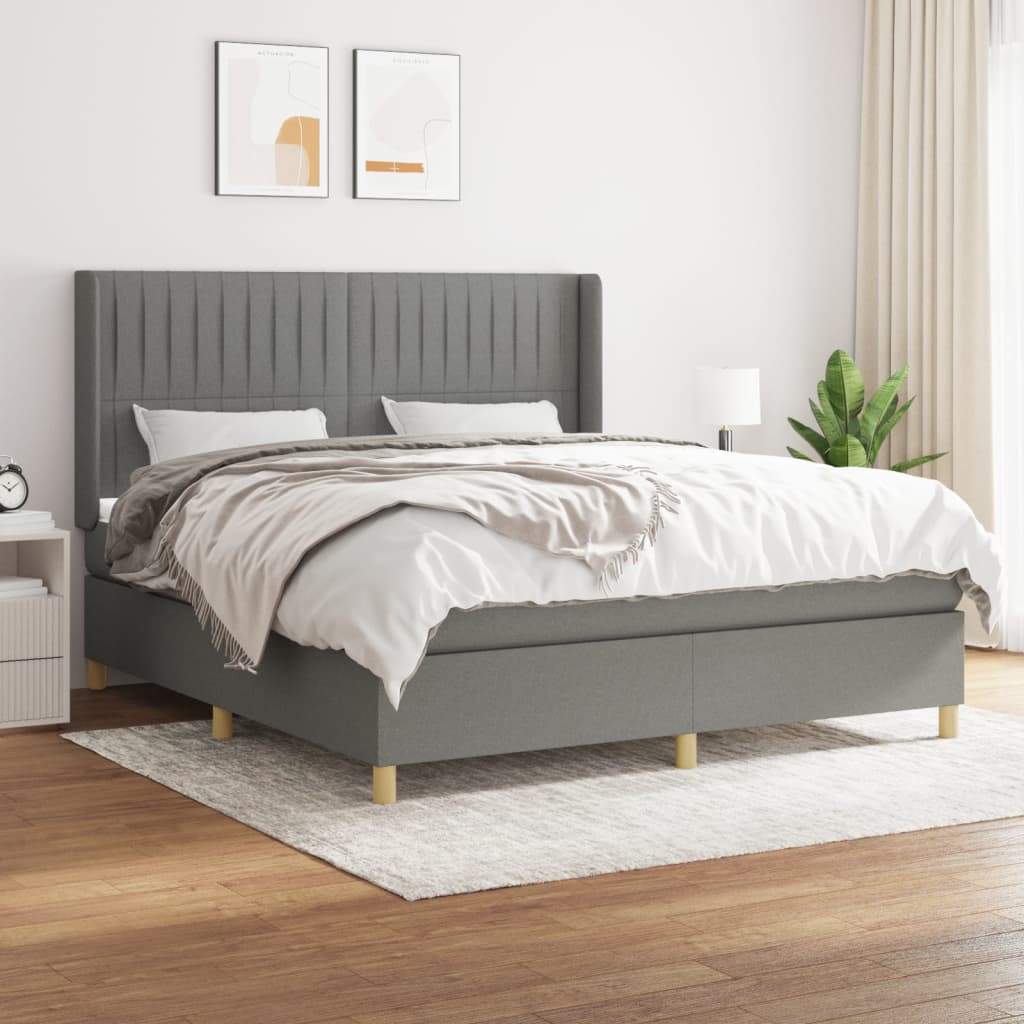 Box spring bed with mattress dark grey 180x200 cm fabric