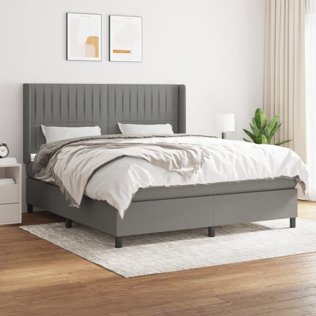 Box spring bed with mattress dark grey 180x200 cm fabric