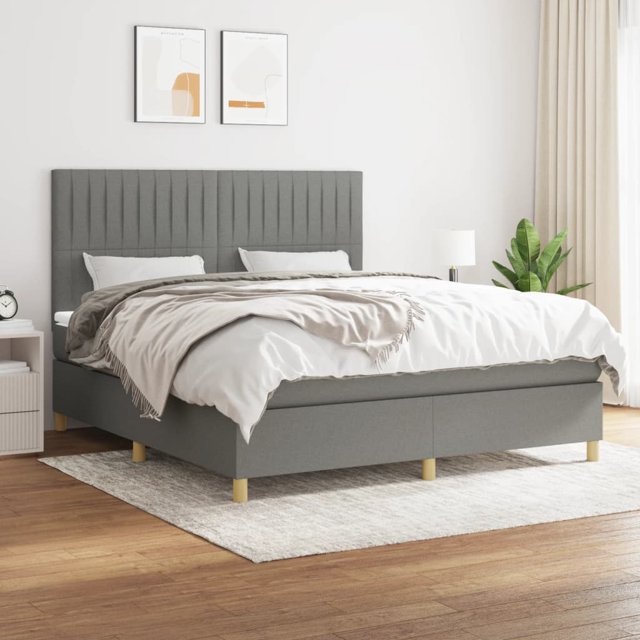 Box spring bed with mattress dark grey 180x200 cm fabric