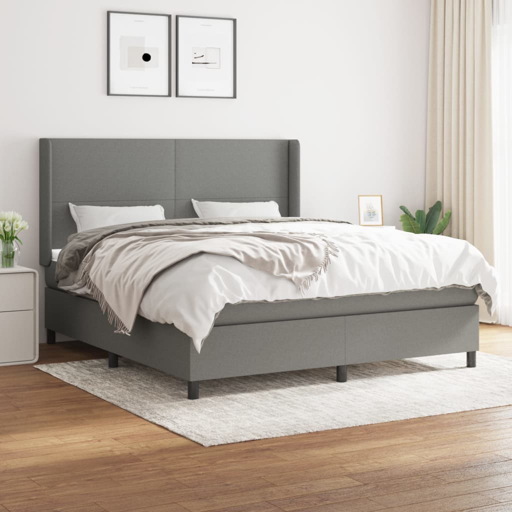 Box spring bed with mattress dark grey 180x200 cm fabric