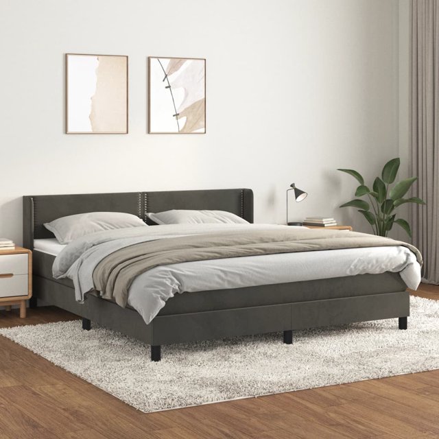 Box spring bed with mattress dark grey 180x200 cm velvet