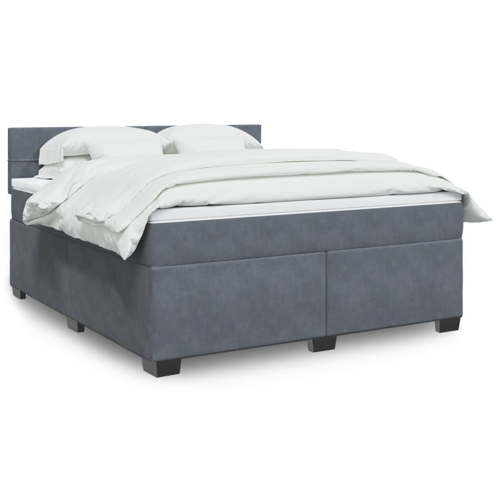 Box spring bed with mattress dark grey 180x200 cm velvet