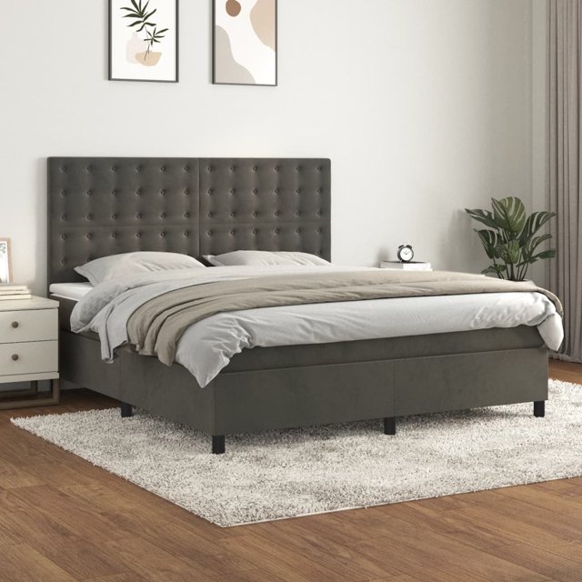 Box spring bed with mattress dark grey 180x200 cm velvet