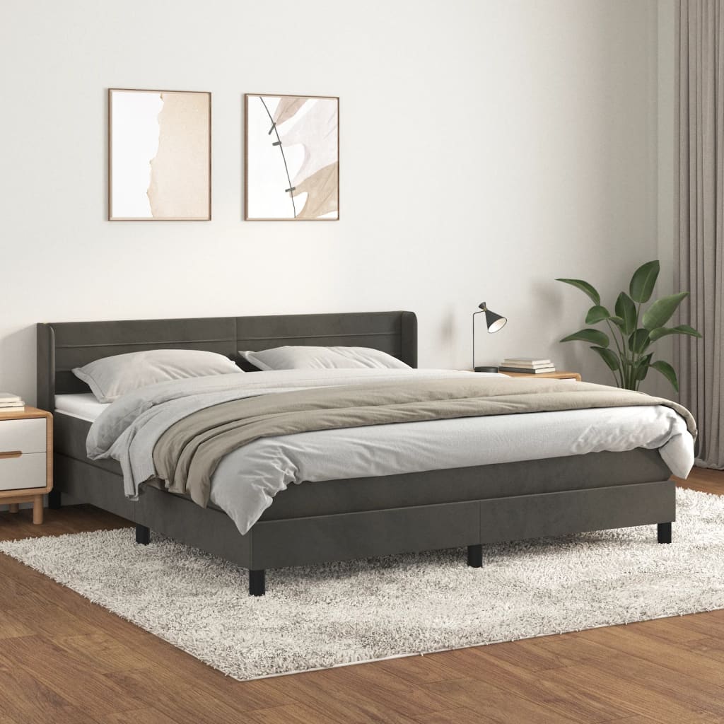 Box spring bed with mattress dark grey 180x200 cm velvet