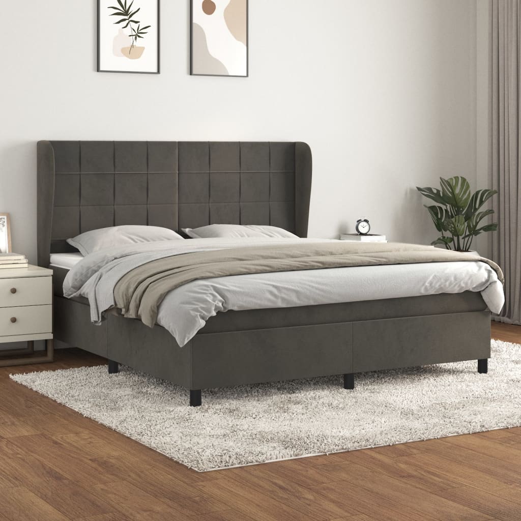 Box spring bed with mattress dark grey 180x200 cm velvet