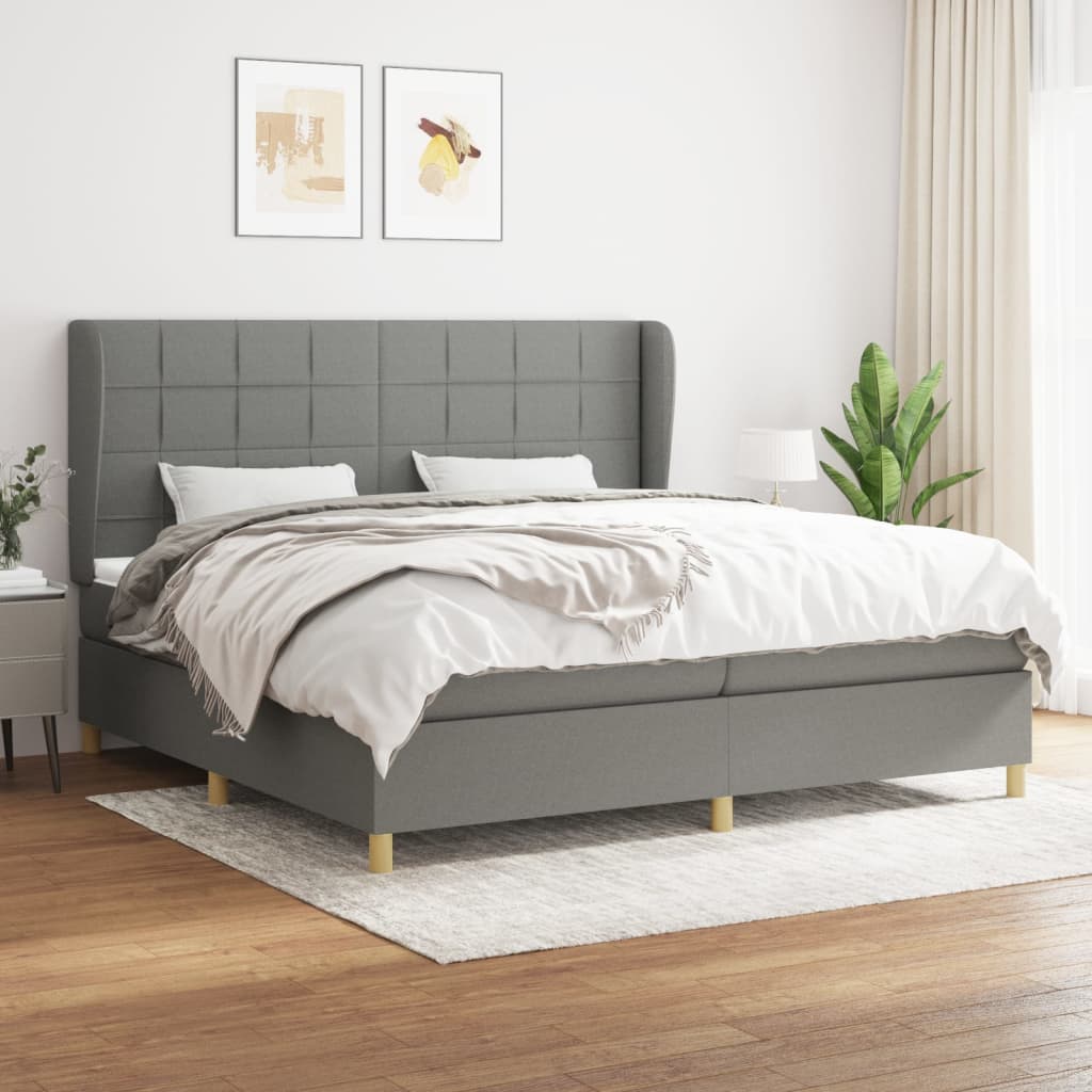 Box spring bed with mattress dark grey 200x200 cm fabric
