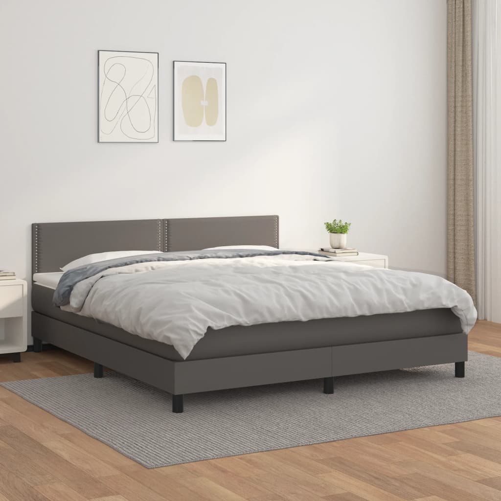 Box spring bed with mattress grey 180x200 cm artificial leather