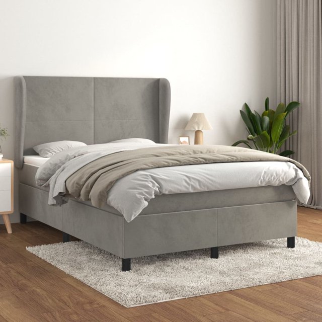 Box spring bed with mattress light grey 140x200 cm velvet