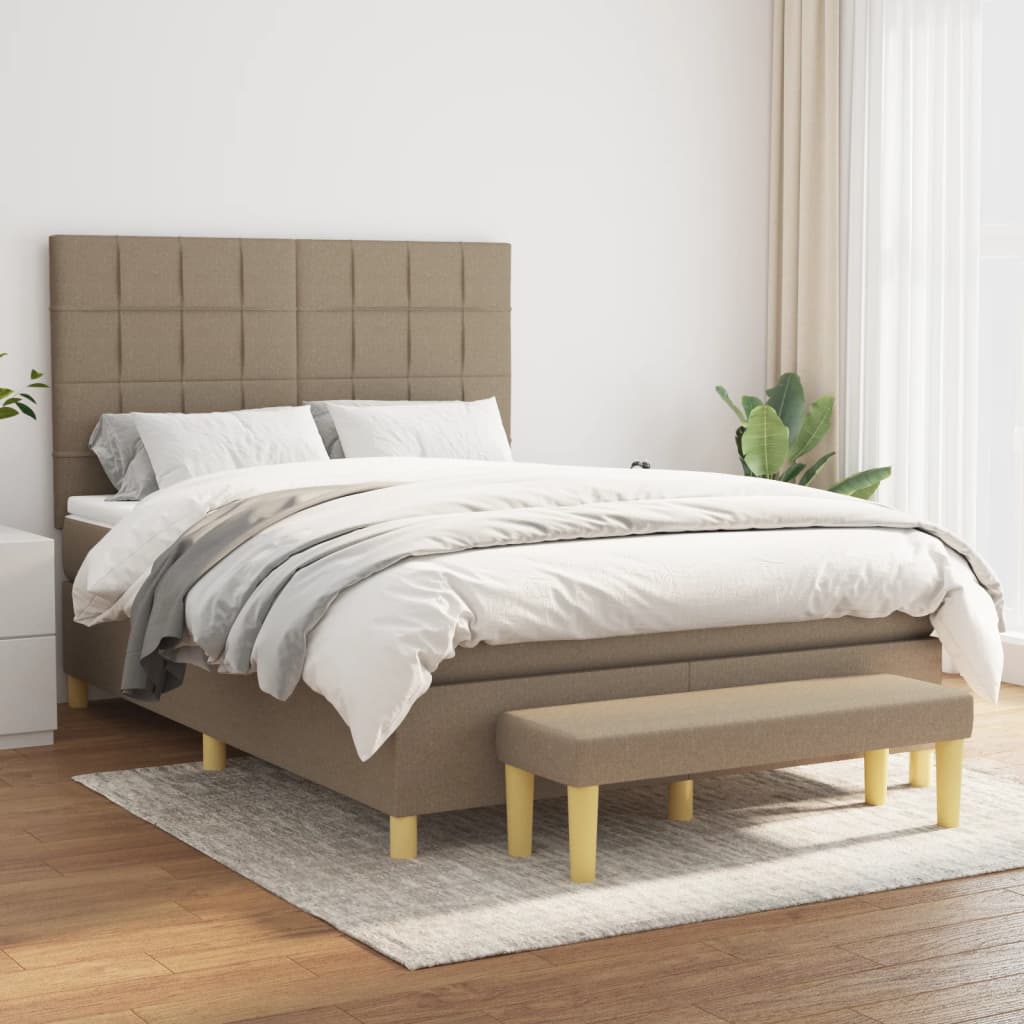 Box spring bed with mattress taupe 140x190 cm fabric