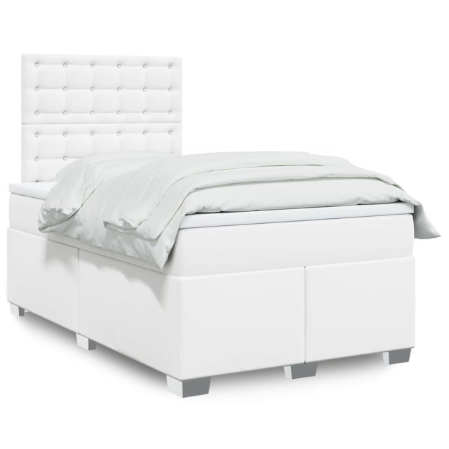 Box spring bed with mattress white 120x190 cm artificial leather