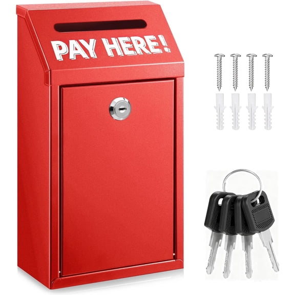 Box with Slot - 10.2In Metal Donation Box with Lock for  Deposit,Wall Mounted  Drop with Lock and Slot for /Farm/Office/Outdoors(Red)