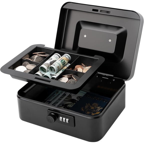 Box with Tray and Combination Lock - Secure Medication Lock Box for and Office Use, 7.87'' x 6.3'' x 3.54'' - Durable and Reliable Solution