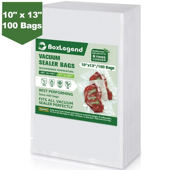 BoxLegend 10" x 13" x 100 Count Pre-Cut Food Vacuum Sealer Bags Food Saver Bags, Clear
