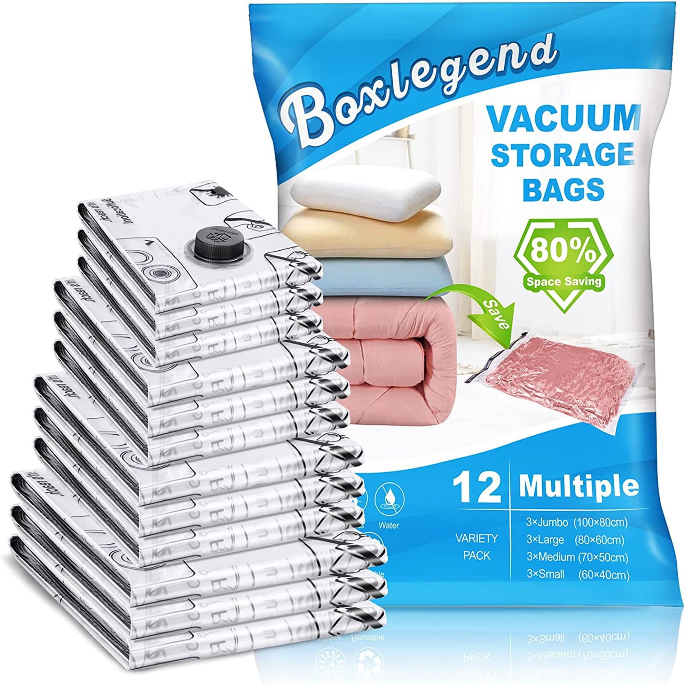 BoxLegend 12 Pack Vacuum Storage Bags Instant Space Saver Storage Bags Compression Bags Vacuum Seal Bags for Clothes, Adult Unisex, Size: Blue 12