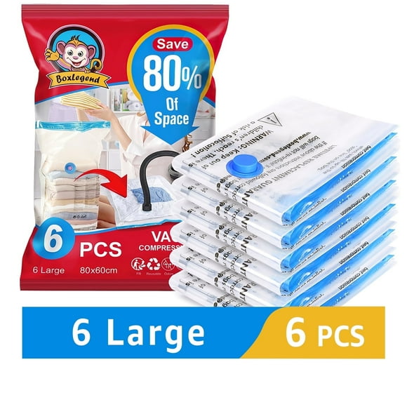 BoxLegend 6 Pack Vacuum Storage Bags, Instant Space Saver Bags (32 x 24 in) Vacuum Seal Bags for Clothes