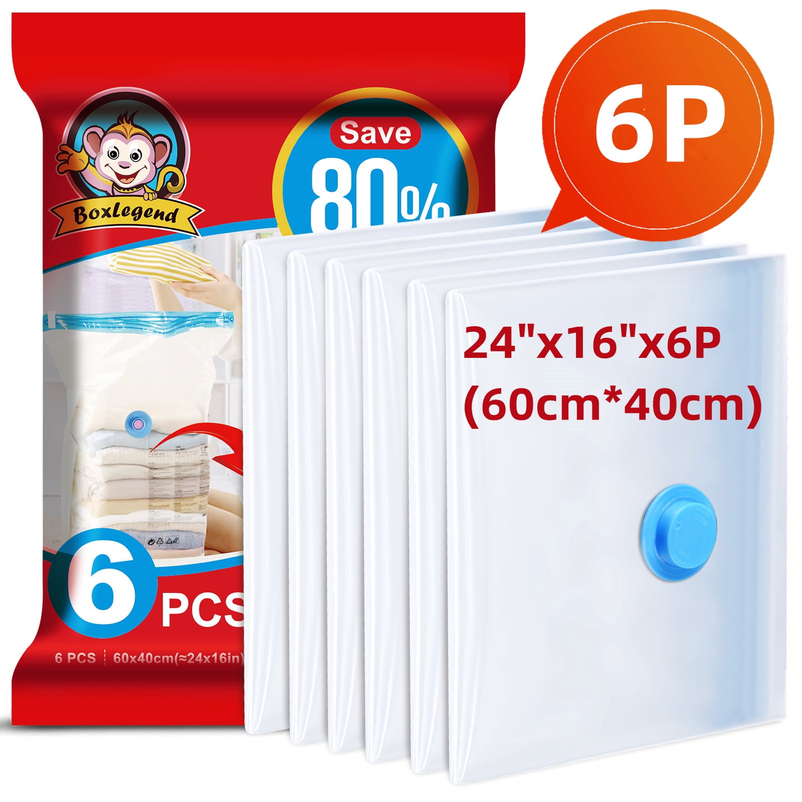 BoxLegend 6 Pack Vacuum Storage Bags, Space Saver Bags for Clothes