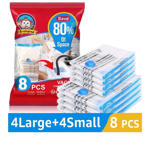 BoxLegend 8 Pack Vacuum Storage Bags Vacuum Seal Bags for Clothes Space Saver Bags for Comforters and Blankets
