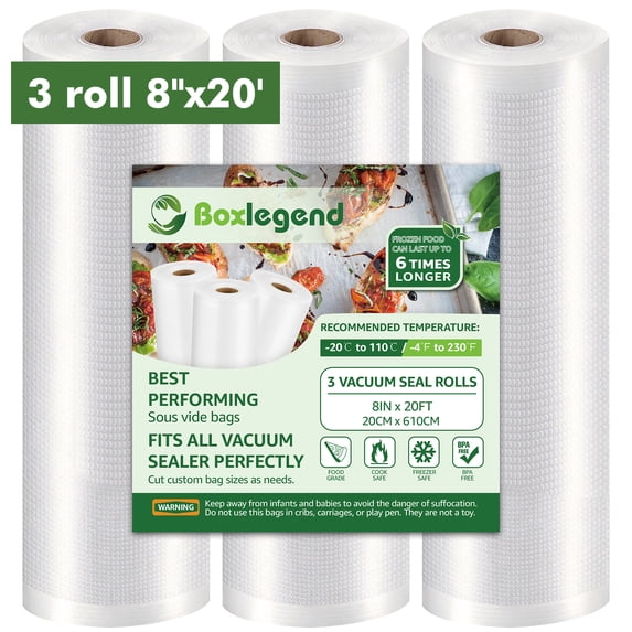 BoxLegend Vacuum Sealer Bags Rolls Food Saver Bags 3 Pack 8''x20'BPA-Free for Food Storage