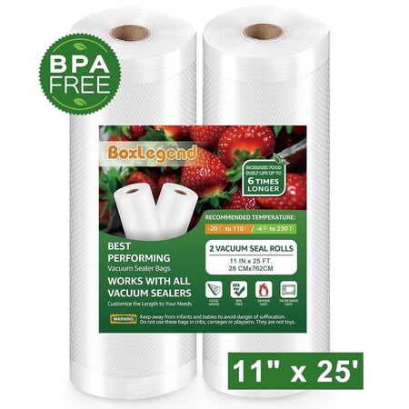 BoxLegend Vacuum Sealer Bags, 2 Rolls 11''x25' Vacuum Heat-Seal Rolls Food Sealer Bags