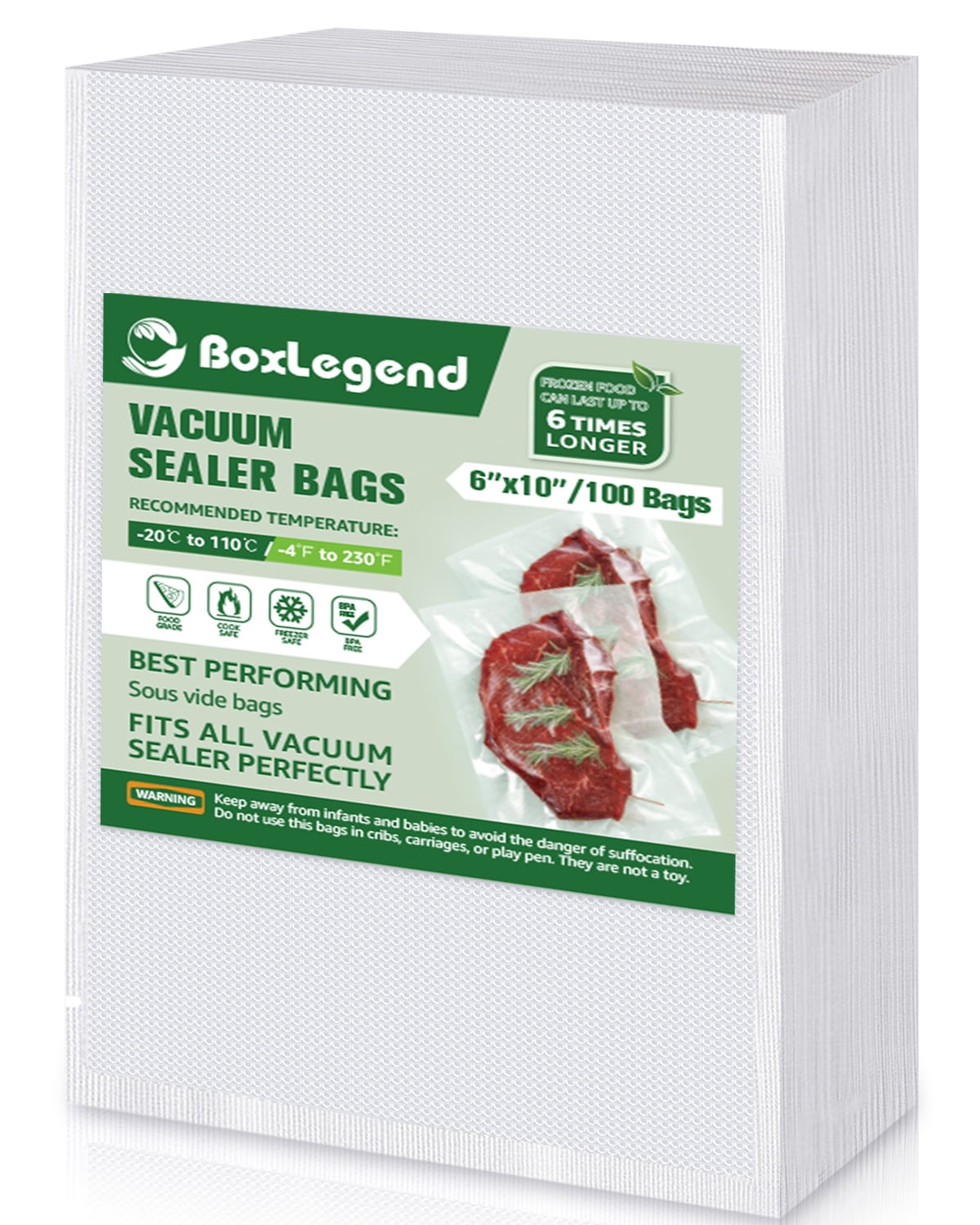 BoxLegend Vacuum Sealer Bags 6x 10x100 Size Vacuum Seal Bags Food Saver  Bags Pre-cut Reusable Bags